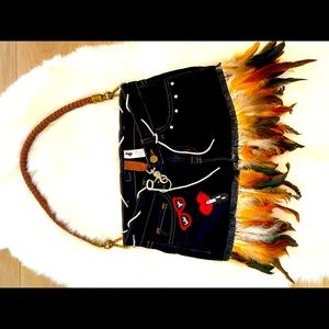 Original Denim and sherpa.One of a kind handmade RawEdge bags by Salina .